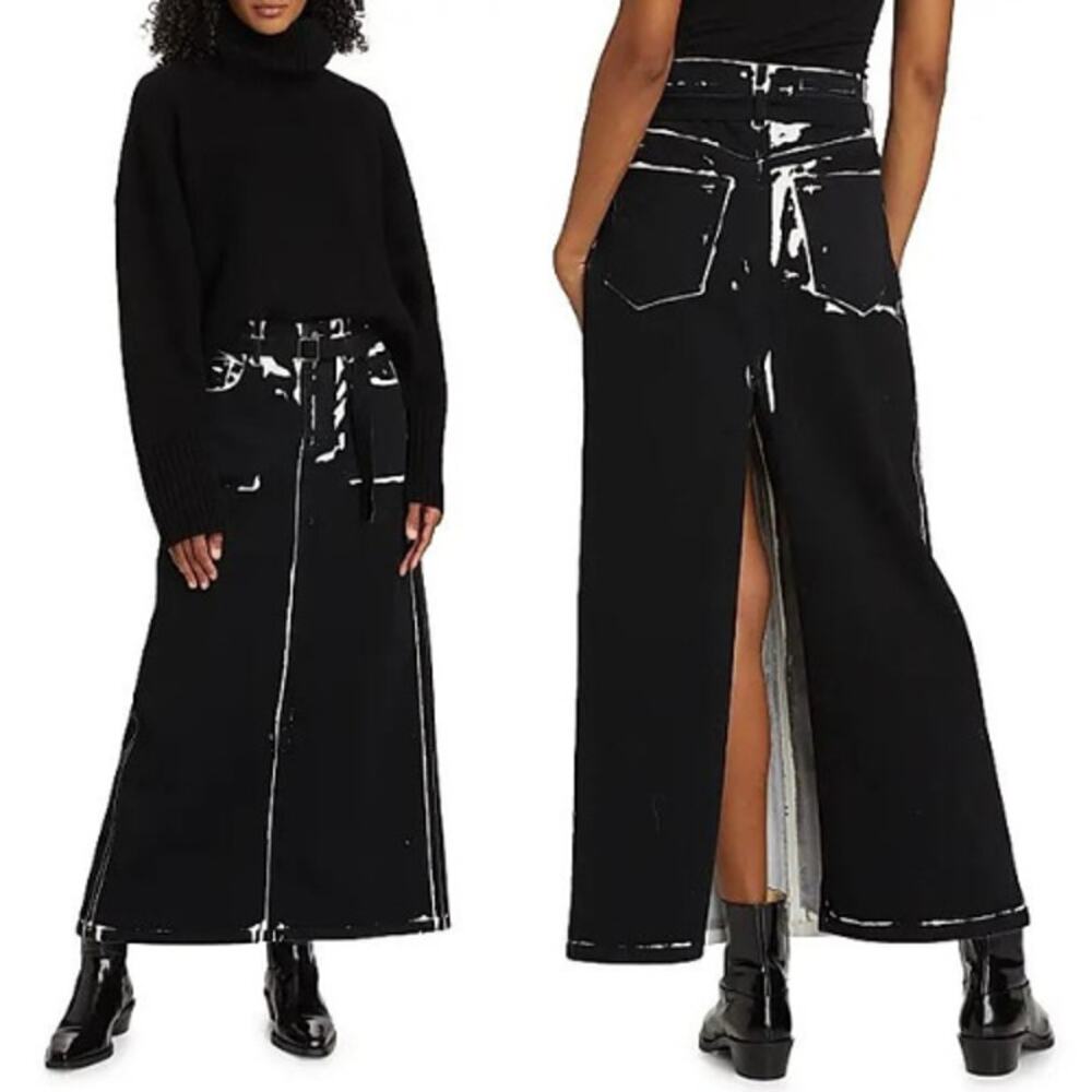 Proenza Schouler | Calder Skirt in Black Multi Contrast Printed Denim Pencil 25 - Picture 14 of 14